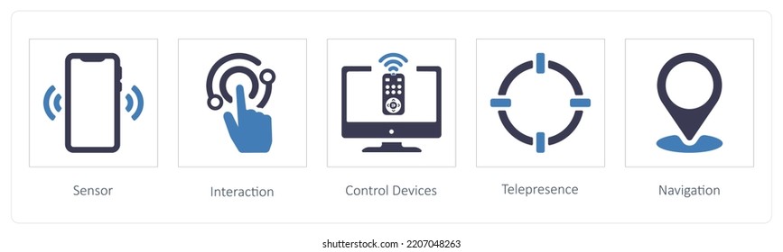 A set of 5 Big Data icons such as censor, interaction and Control Devices