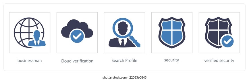 A set of 5 Big Data icons such as businessman, cloud verification and search profile