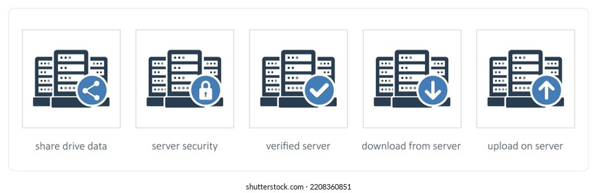 A set of 5 Big Data icons such as share drive data and server security