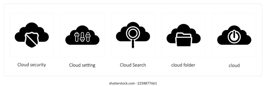 A set of 5 Big Data icons such as Cloud security, cloud settings and Cloud Search