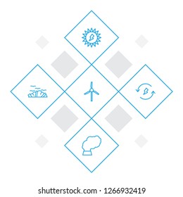 Set of 5 bio icons line style set. Collection of reload, windmill, energy and other elements.