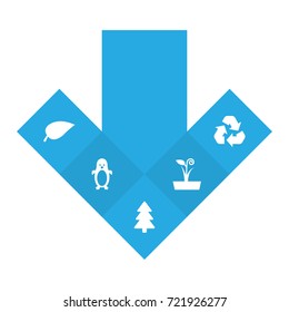 Set Of 5 Bio Icons Set.Collection Of Flowerpot, Conservation, Foliage And Other Elements.