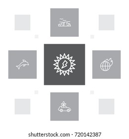 Set Of 5 Bio Outline Icons Set.Collection Of Global Warming, Dolphin, Solar And Other Elements.