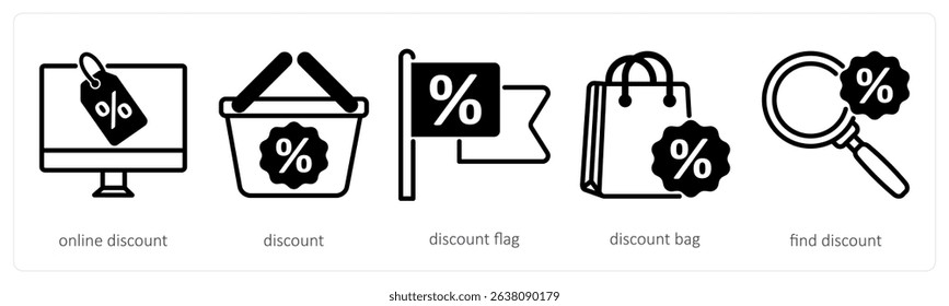 A set of 5 black friday icons as online discount, discount, discount flag
