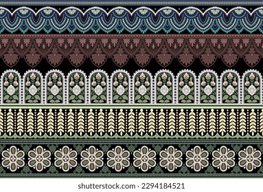 Set 5 Botanical floral Seamless. Background Seamless Pattern Geometric Ethnic pattern design for background, carpet, wallpaper, clothing, wrapping, Batik, fabric, printing textile illustration.