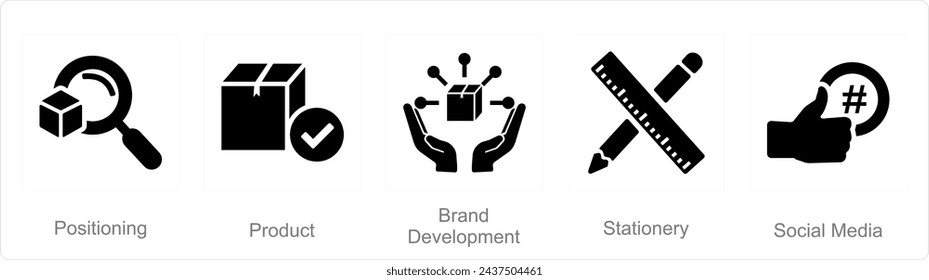 A set of 5 Branding icons as positioning, product, brand development