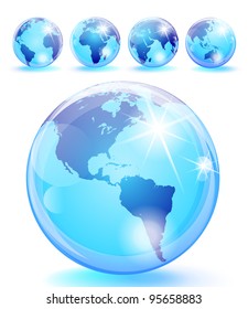 Set of 5 bright blue earth marbles. Eps 10 transparencies used on other than normal blending mode.
