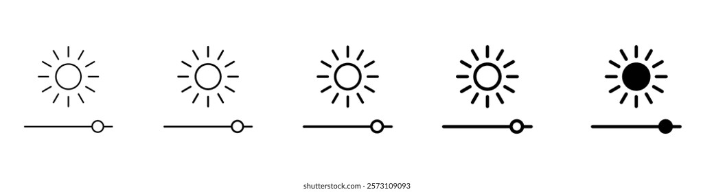 Set of 5 Brightness Level icon,1 Silhouette,1 unexpanded vector - Brightness level icon light control icons brightness slider and contrast settings brightness control bright level adjustment