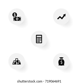 Set Of 5 Budget Icons Set.Collection Of Calculate, Grown, Ingot And Other Elements.
