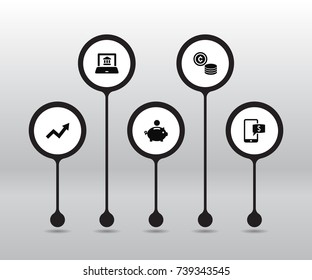 Set Of 5 Budget Icons Set.Collection Of Grown, Cash, Online Banking And Other Elements.