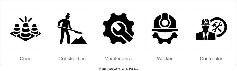 A set of 5 Build icons as cone, construction, maintenance