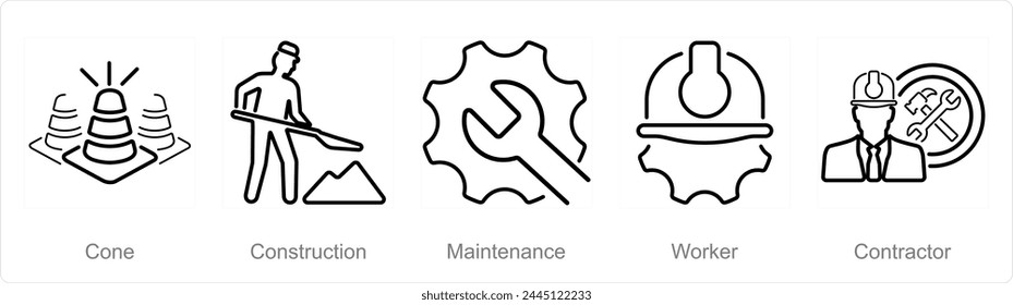 A set of 5 Build icons as cone, construction, maintenance
