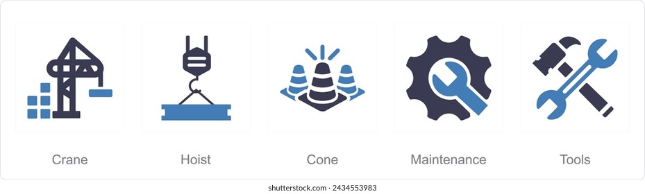 A set of 5 Build icons as crane, hoist, cone