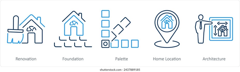 A set of 5 Build icons as renovation, foundation, palette