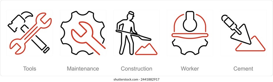 A set of 5 Build icons as tools, maintenance, construction