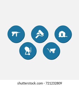 Set Of 5 Building Icons Set.Collection Of Electric Screwdriver, Cement Machine, Meter And Other Elements.