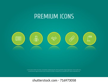 Set Of 5 Bureau Outline Icons Set.Collection Of Administrator, Contacts, Fastener Paper And Other Elements.