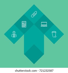 Set Of 5 Bureau Outline Icons Set.Collection Of Recycle Bin, Administrator, Fastener Paper And Other Elements.