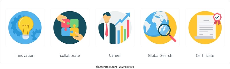 A set of 5 business flat icons such as innovation, idea