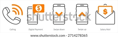 A set of 5 business icon as calling, digital payment, swipe down