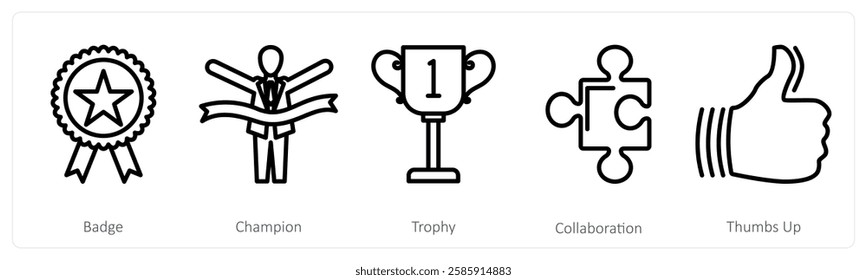 A set of 5 business icons as badge, champion, trophy
