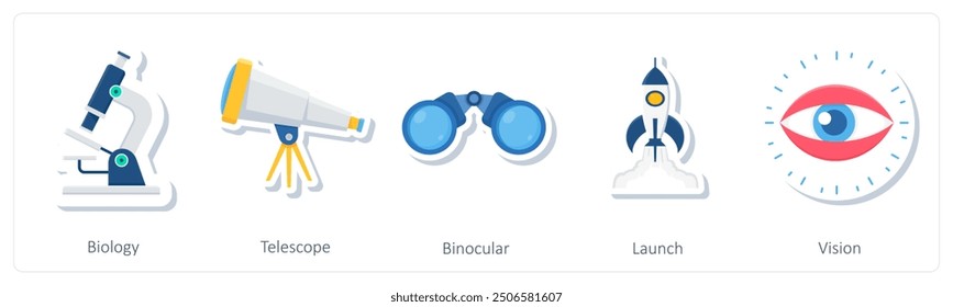 A set of 5 business icons as biology, telescope, binocular