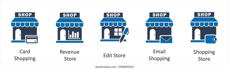 A set of 5 business icons as card shopping, revenue store, edit store