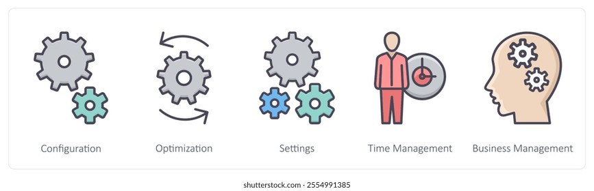 A set of 5 Business icons as configuration, optimization, settings