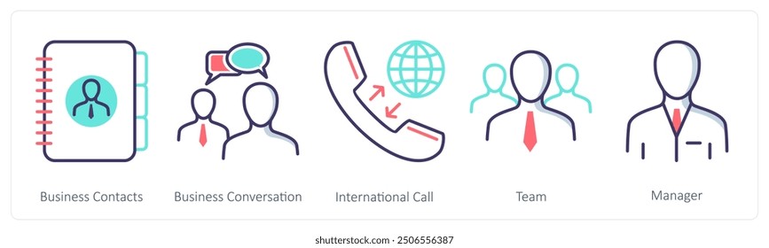 A set of 5 Business icons as business contacts, business conversation, international call