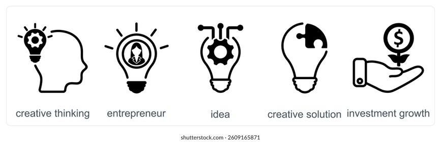 A set of 5 business icons as creative thinking, enterpreneur, idea