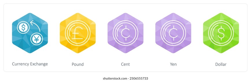 A set of 5 Business icons as currency exchange, pound, cent