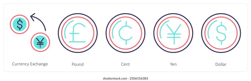 A set of 5 Business icons as currency exchange, pound, cent