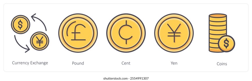 A set of 5 Business icons as currency exchange, pound, cent