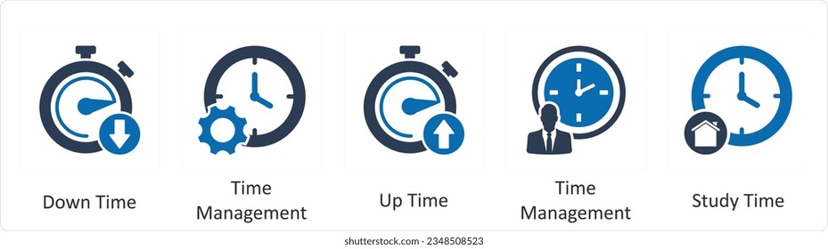 Un conjunto de 5 iconos de negocio como tiempo de inactividad, administración de tiempo, tiempo de inactividad