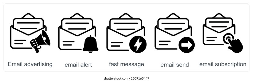 A set of 5 business icons as email advertising, email alert, fast message