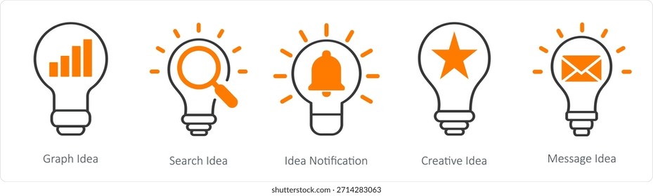 Um conjunto de 5 ícones de negócios como ideia de gráfico, ideia de pesquisa, notificação de ideia