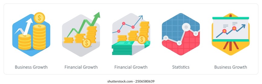 A set of 5 business icons as business growth, financial growth, statistics