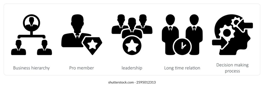 A set of 5 business icons as business hierarchy, pro member, leadership