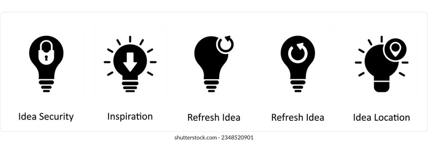 A set of 5 business icons as idea security, inspiration, refresh idea