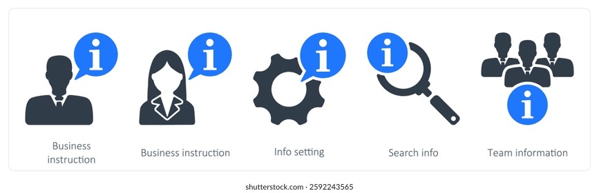 A set of 5 business icons as business instruction, info setting, search info