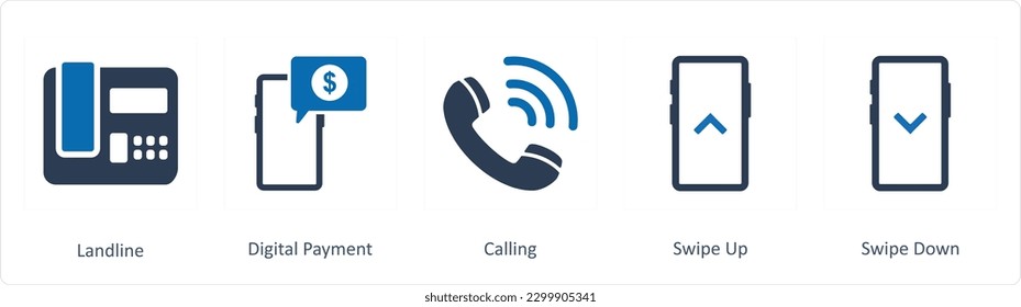 A set of 5 Business icons as landline, digital payment, calling