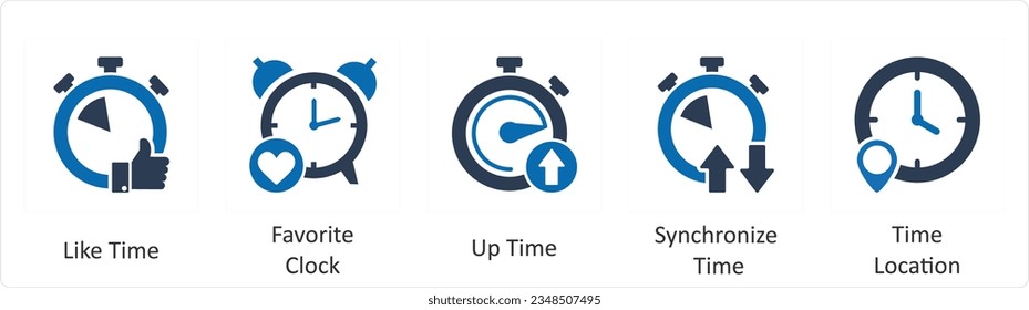 A set of 5 business icons as like time, favorite clock, up time
