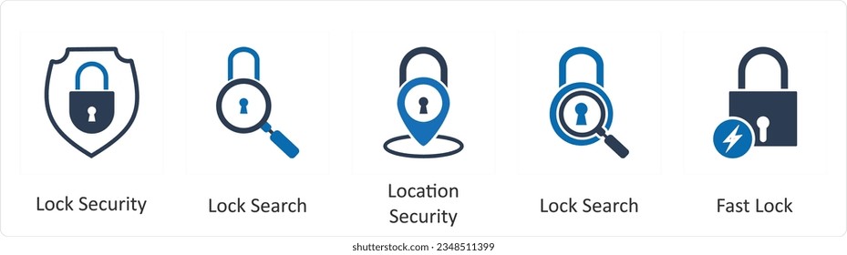 A set of 5 business icons as lock security, lock search, fast lock