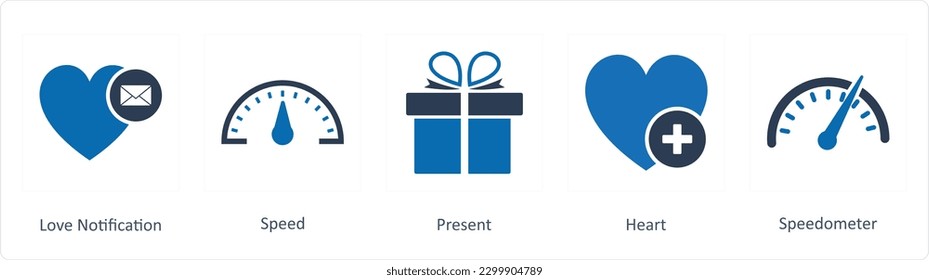 A set of 5 Business icons as love notification, speed, present