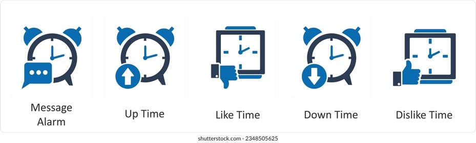 A set of 5 business icons as message alarm, up time, like time