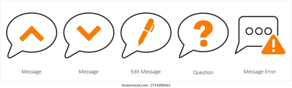 Un conjunto de 5 iconos de negocios como mensaje, mensaje de edición, pregunta