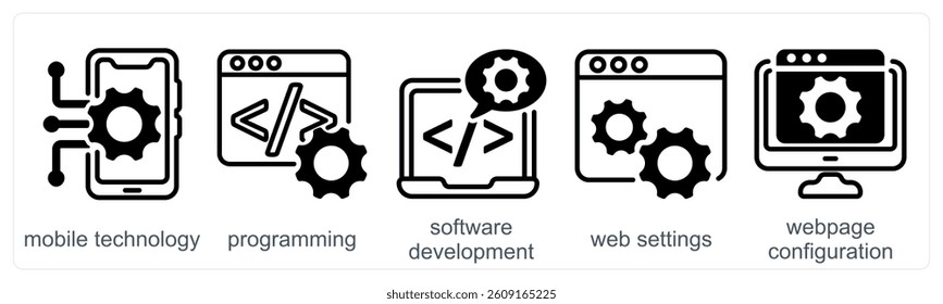 A set of 5 business icons as mobile technology, programming, software development