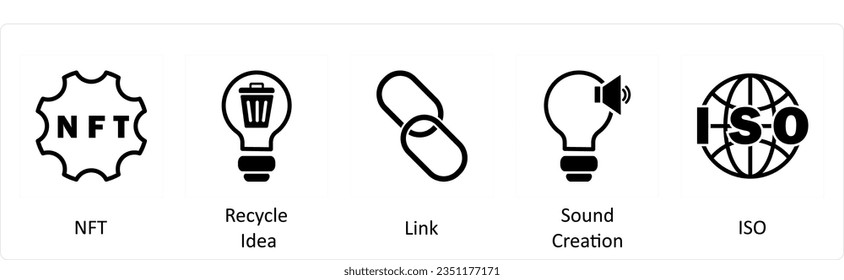A set of 5 business icons as nft, recycle idea, link