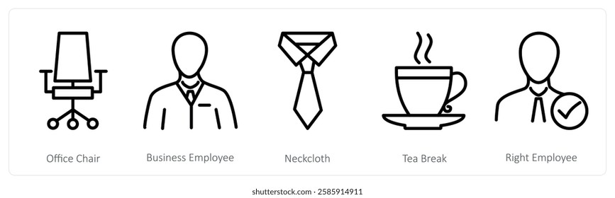 A set of 5 business icons as office chair, business employee, neckcloth