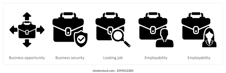 A set of 5 business icons as business oppurtunity, business security, looking job